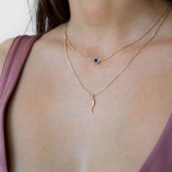 ⚡Gold Evil Eye Necklace with Horn Pendant Layered Protection Jewelry for Women - Picture 6 of 7